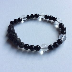 Onyx, Clear Quartz & Lava rock bracelet